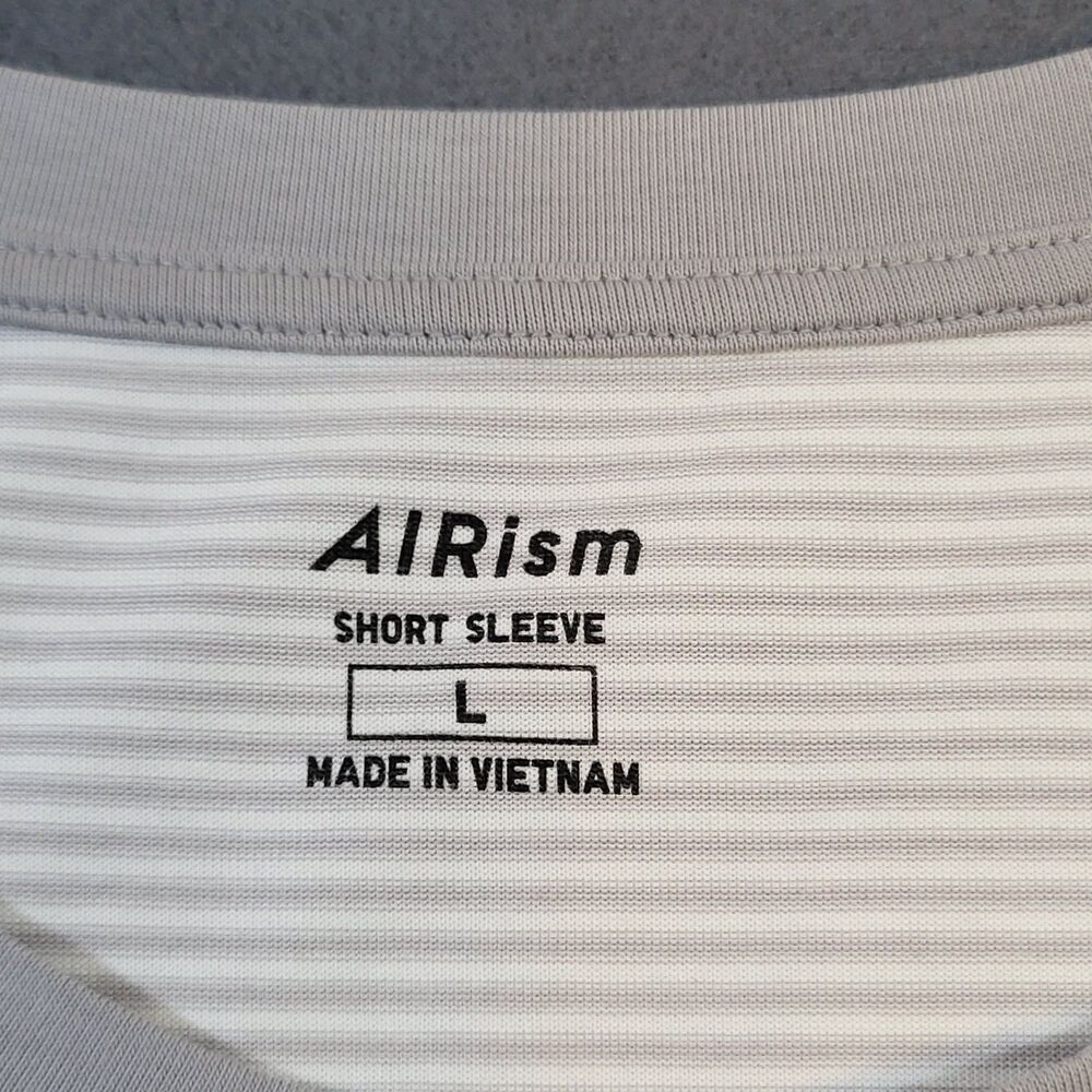 Uniqlo AIRism Cotton Blend Shirt Mens Large Gray White Striped Ringer Crew Neck - Picture 3 of 8